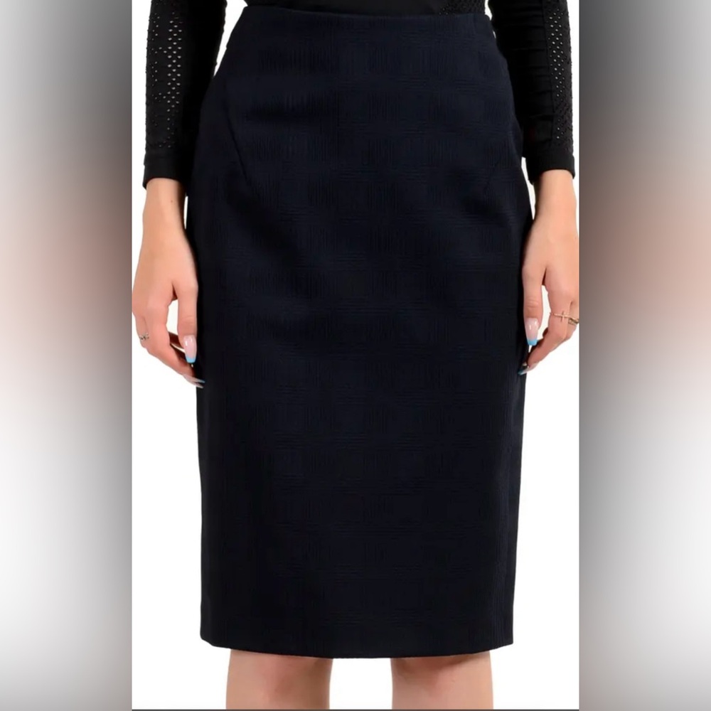 New - Hugo Boss Womens Vilula Tonal Textured Check Pencil Skirt in Navy Size 6